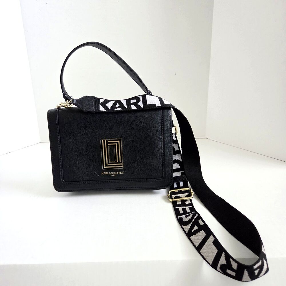 Karl Lagerfeld Paris Simone Leather Crossbody Bag Black Gold Small Shoulder